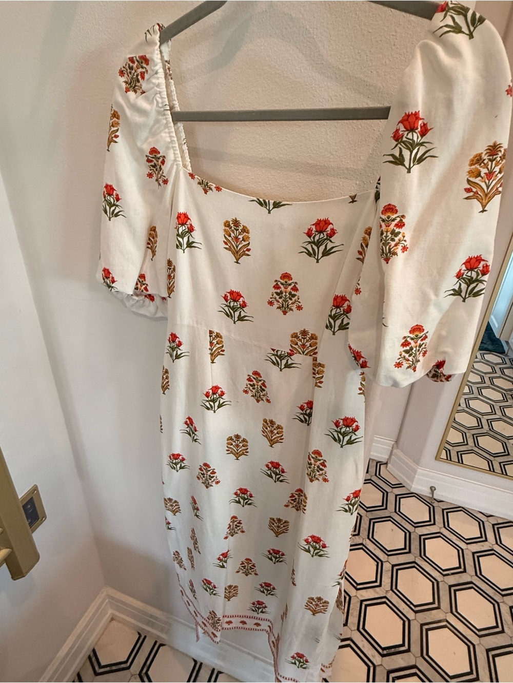 ANTONIO MELANI White Midi Dress with Red & Green Floral Print
